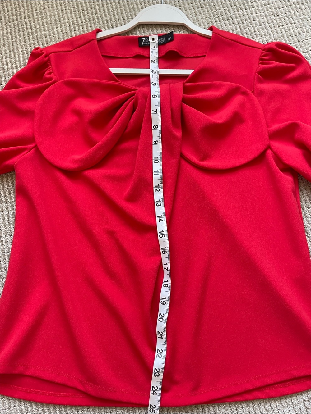 New York & Company Bright Red Bow-Front Short Sleeve Blouse - Picture 4 of 5